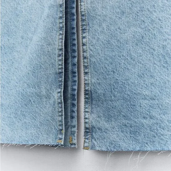 ZARA Z1975 PINK WASHED SLIT DENIM SKIRT - Picture 4 of 13